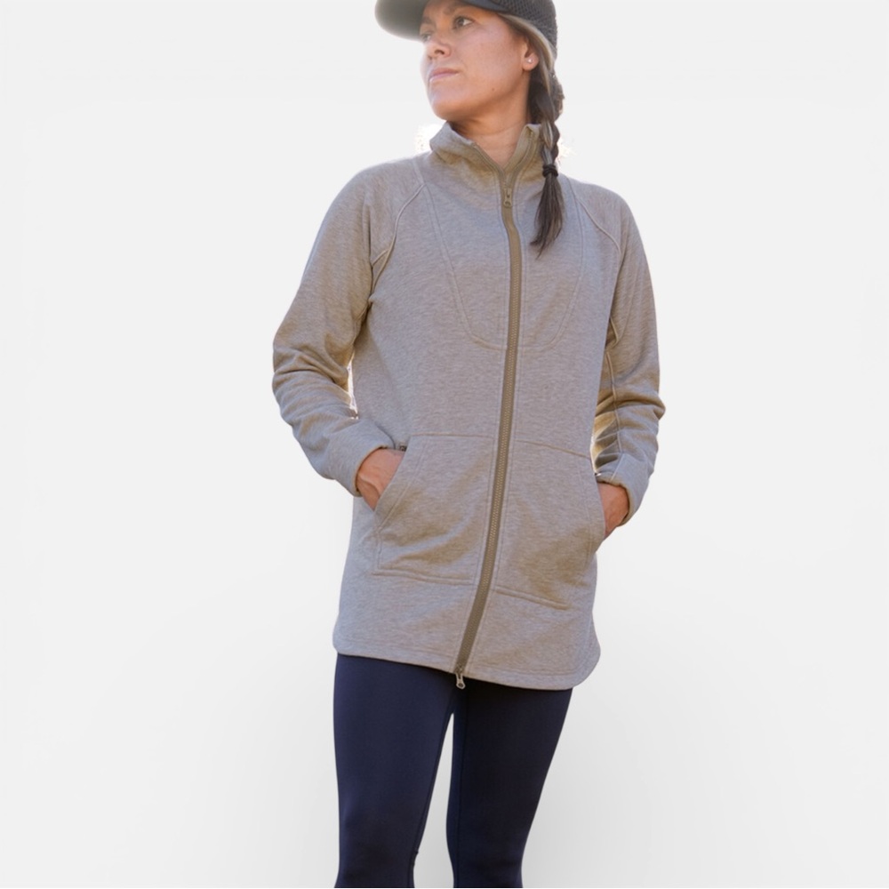 Title Nine Fleece Swacket Zip Warmup Jacket Sweatshirt Funnel Neck Beige Medium‎